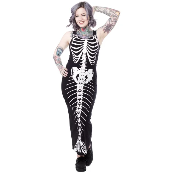 chinese dress ladies 'Mermaid Warrior' Skeleton Dress, Black Bodycon